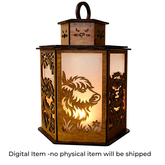 Highland Cow Lantern SVG, PDF, DXF - Laser Cut File - Digital Download