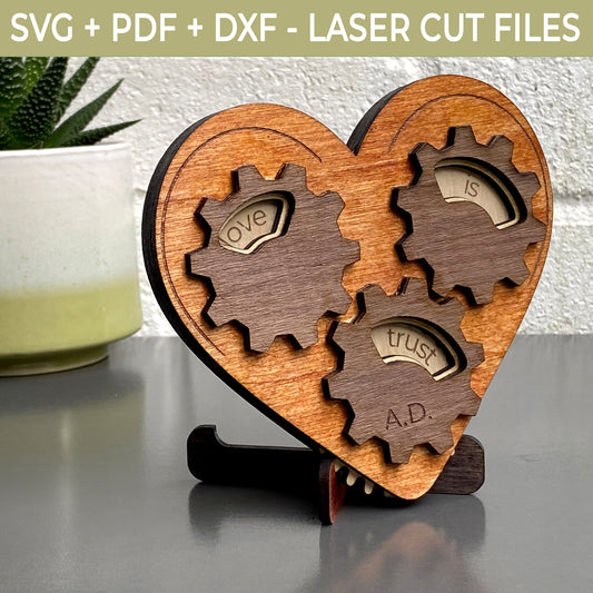 Mechanical Gear Heart Laser Cut File – Rotating Gears Heart Gift for Couples