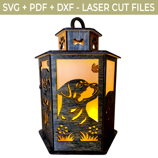 Rottweiler Lantern SVG Laser Cut File - Glowforge Dog Memorial Lantern Template