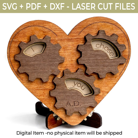 Mechanical Gear Heart Laser Cut File – Rotating Gears Heart Gift for Couples