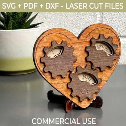 Mechanical Gear Heart Laser Cut File – Rotating Gears Heart Gift for Couples