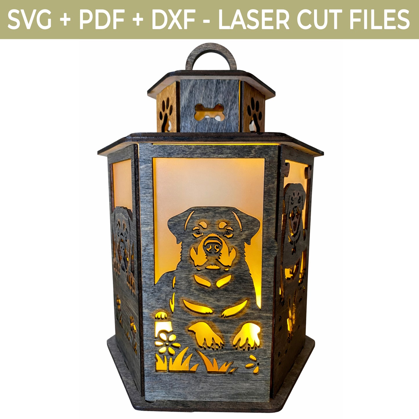 Rottweiler Lantern SVG  Laser Cut File - Glowforge Dog Memorial Lantern Template