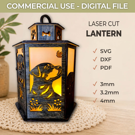 Rottweiler Lantern SVG  Laser Cut File - Glowforge Dog Memorial Lantern Template