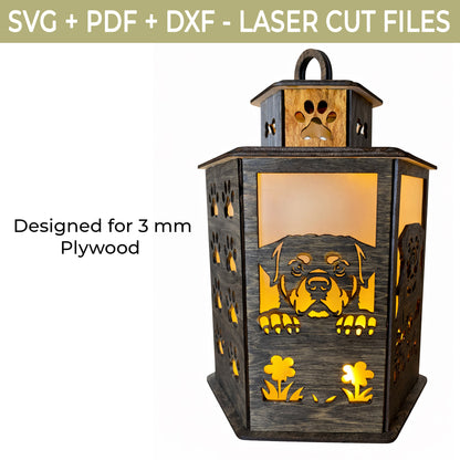 Rottweiler Lantern SVG  Laser Cut File - Glowforge Dog Memorial Lantern Template