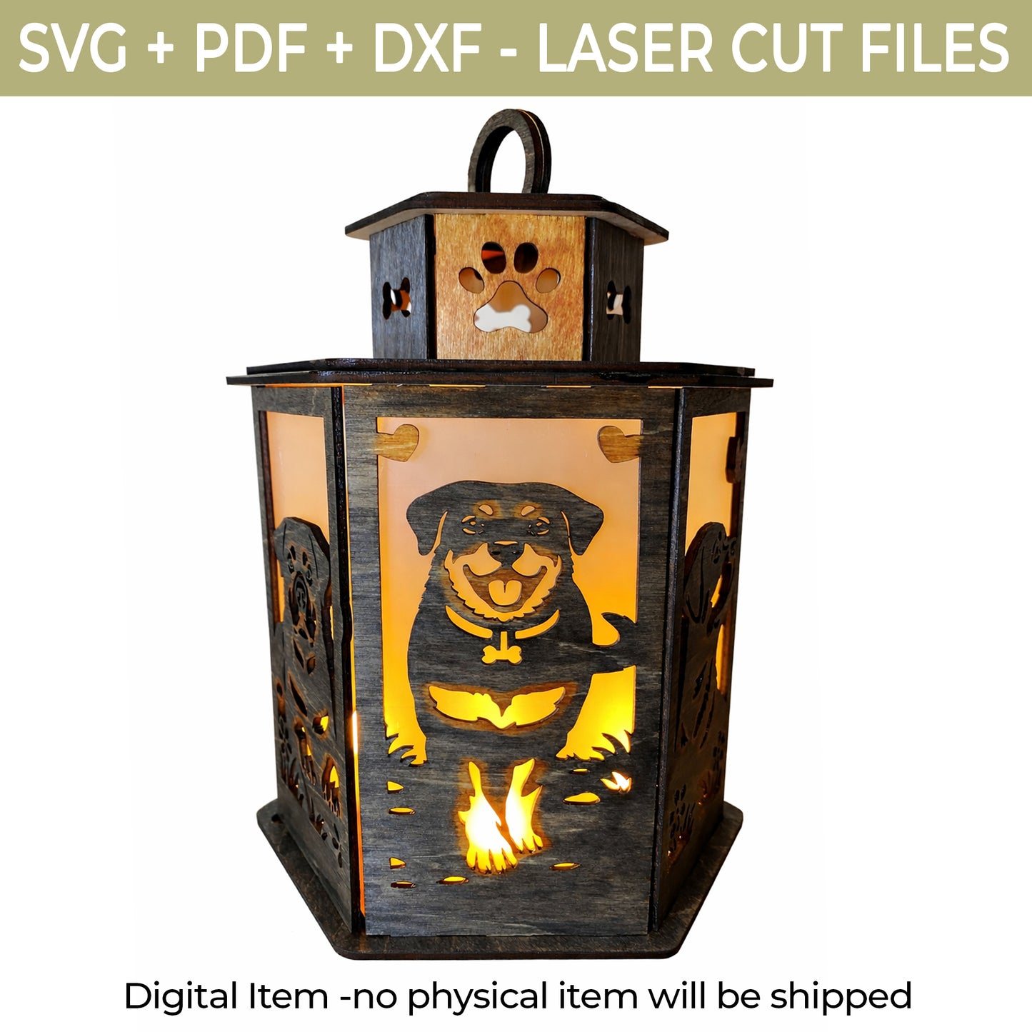 Rottweiler Lantern SVG  Laser Cut File - Glowforge Dog Memorial Lantern Template