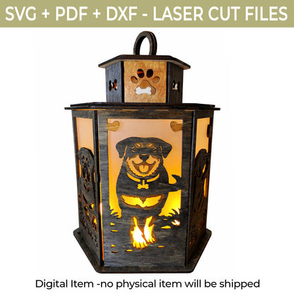 Rottweiler Lantern SVG  Laser Cut File - Glowforge Dog Memorial Lantern Template