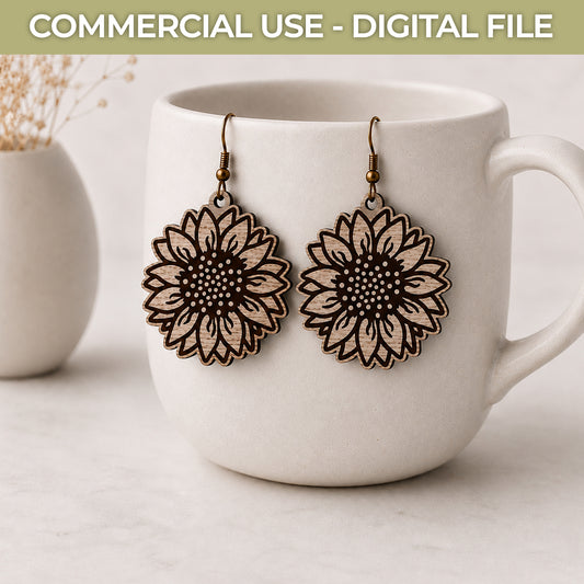 Sunflower Earrings SVG Laser Cut File - Glowforge Wooden Earring Template