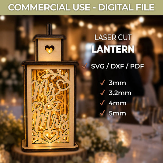 Wedding Lantern SVG File – Personalized Laser Cut Lantern - Glowforge, xTool Template